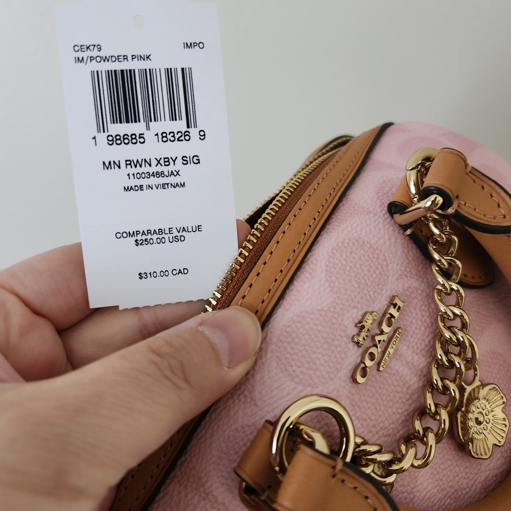 Coach Powder  Pink Signature Mini Satchel with Tan Handles & Gold Hardware Cek79 - Picture 7 of 7